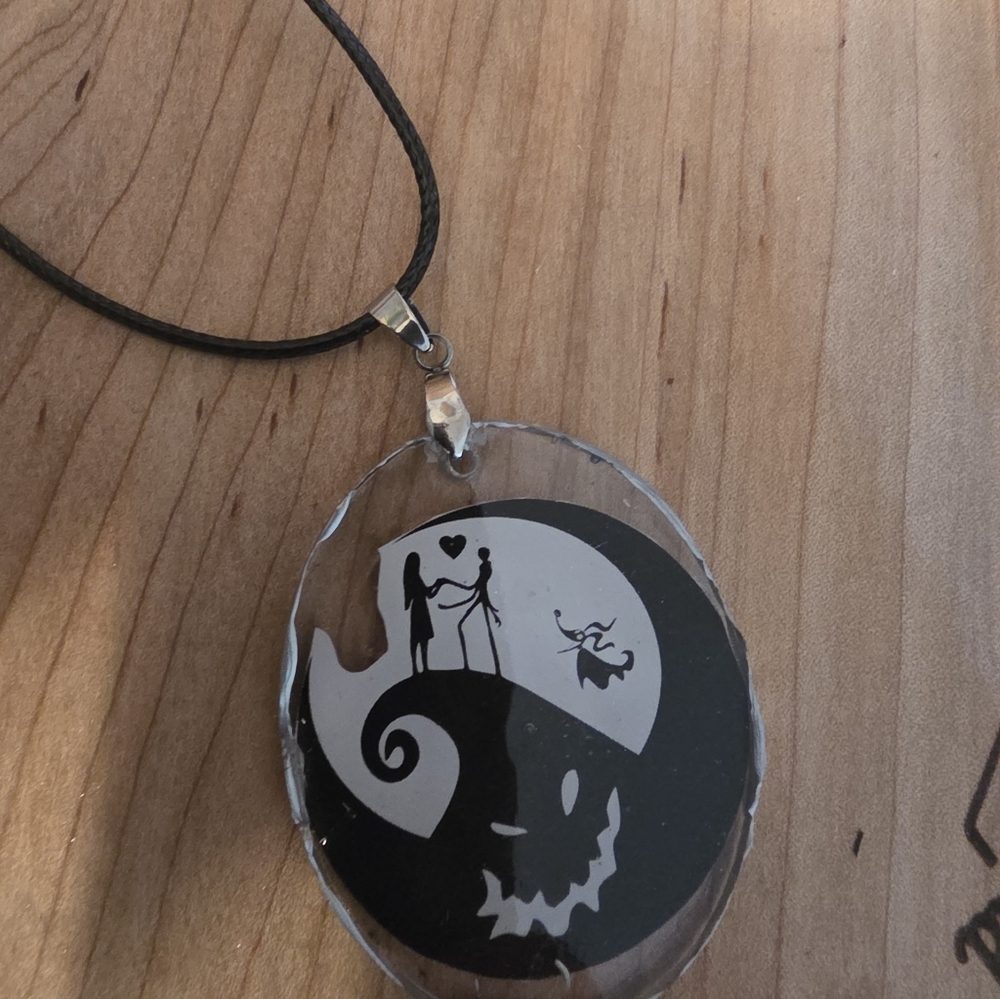 Nightmare Before Christmas Black And White Classic Scene 2" Pendant On Necklace